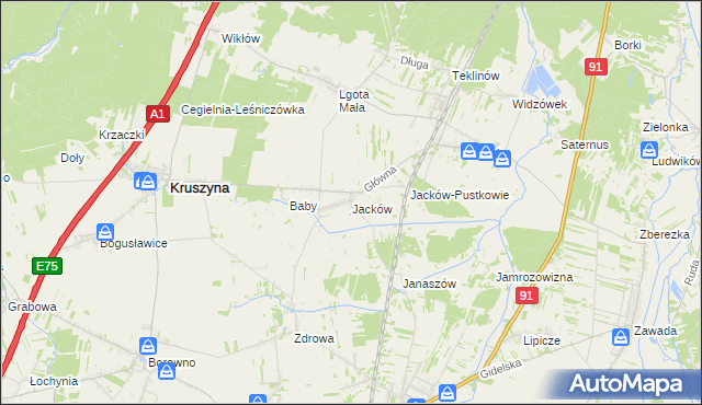 mapa Jacków gmina Kruszyna, Jacków gmina Kruszyna na mapie Targeo