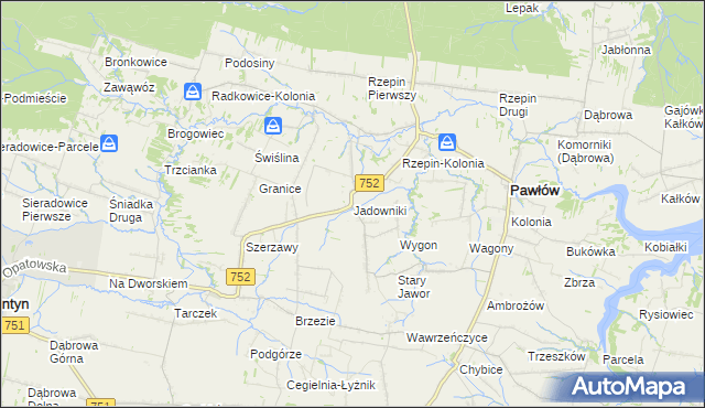 mapa Jadowniki gmina Pawłów, Jadowniki gmina Pawłów na mapie Targeo