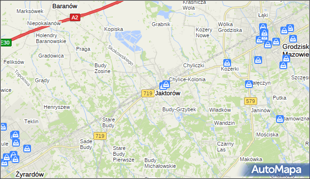mapa Jaktorów, Jaktorów na mapie Targeo