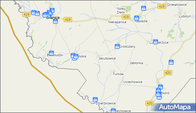 mapa Jakubowice gmina Branice, Jakubowice gmina Branice na mapie Targeo