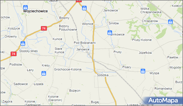 mapa Jakubowice gmina Ożarów, Jakubowice gmina Ożarów na mapie Targeo
