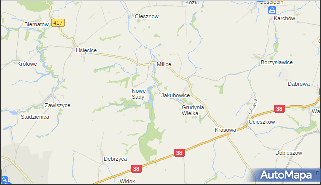 mapa Jakubowice gmina Pawłowiczki, Jakubowice gmina Pawłowiczki na mapie Targeo