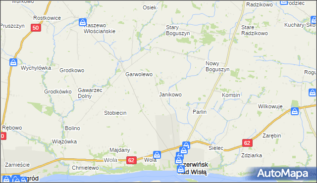 mapa Janikowo gmina Czerwińsk nad Wisłą, Janikowo gmina Czerwińsk nad Wisłą na mapie Targeo
