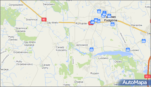 mapa Jankowice gmina Tarnowo Podgórne, Jankowice gmina Tarnowo Podgórne na mapie Targeo