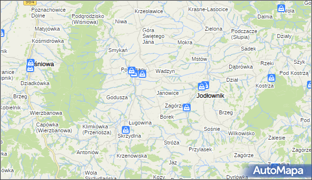 mapa Janowice gmina Jodłownik, Janowice gmina Jodłownik na mapie Targeo