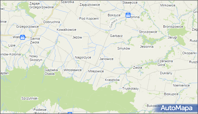 mapa Janowice gmina Waśniów, Janowice gmina Waśniów na mapie Targeo
