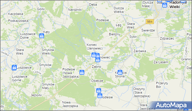 mapa Janowiec gmina Radomyśl Wielki, Janowiec gmina Radomyśl Wielki na mapie Targeo