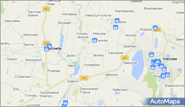 mapa Janowo gmina Kleczew, Janowo gmina Kleczew na mapie Targeo