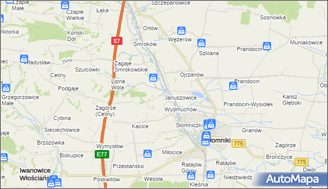 mapa Januszowice gmina Słomniki, Januszowice gmina Słomniki na mapie Targeo