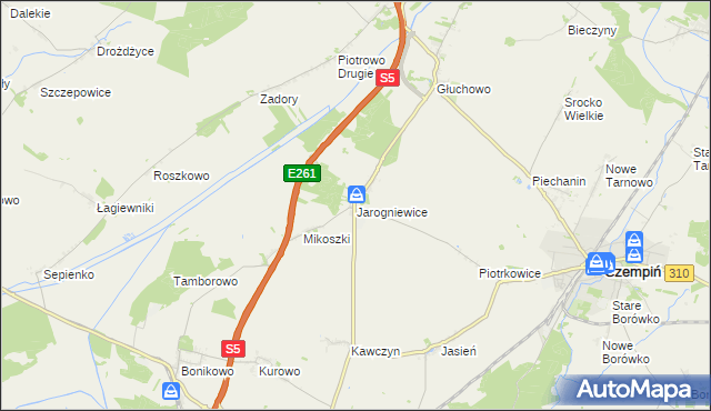 mapa Jarogniewice, Jarogniewice na mapie Targeo