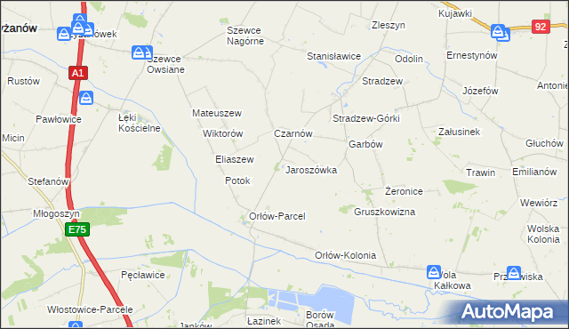 mapa Jaroszówka gmina Bedlno, Jaroszówka gmina Bedlno na mapie Targeo