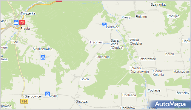 mapa Jasieniec gmina Pilica, Jasieniec gmina Pilica na mapie Targeo