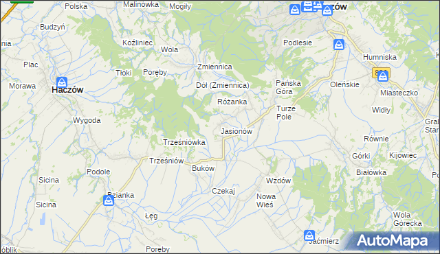 mapa Jasionów gmina Haczów, Jasionów gmina Haczów na mapie Targeo
