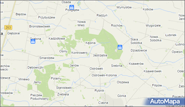 mapa Jastrzębia gmina Grabów, Jastrzębia gmina Grabów na mapie Targeo