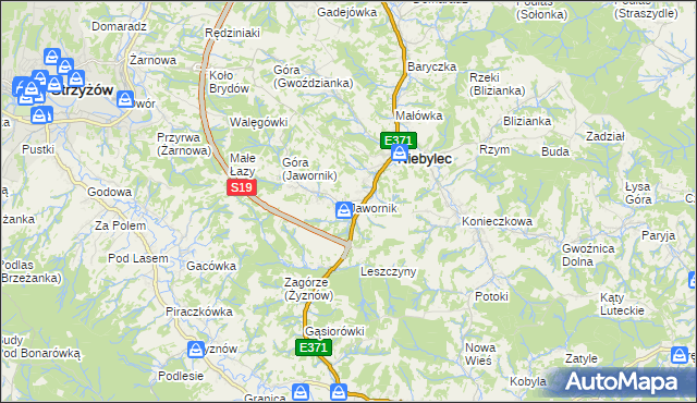 mapa Jawornik gmina Niebylec, Jawornik gmina Niebylec na mapie Targeo