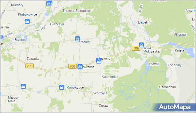 mapa Jaźwiny gmina Mstów, Jaźwiny gmina Mstów na mapie Targeo