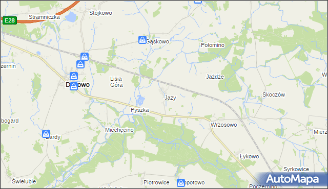 mapa Jazy gmina Dygowo, Jazy gmina Dygowo na mapie Targeo