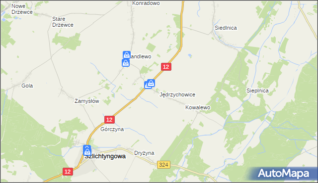 mapa Jędrzychowice gmina Szlichtyngowa, Jędrzychowice gmina Szlichtyngowa na mapie Targeo