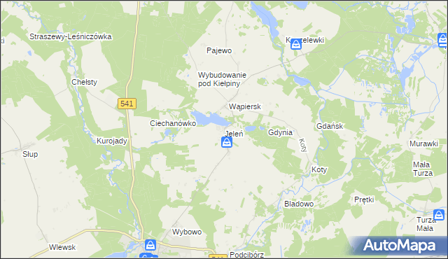 mapa Jeleń gmina Lidzbark, Jeleń gmina Lidzbark na mapie Targeo