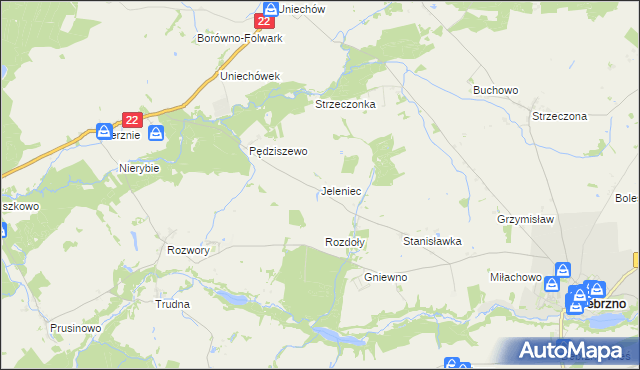 mapa Jeleniec gmina Debrzno, Jeleniec gmina Debrzno na mapie Targeo