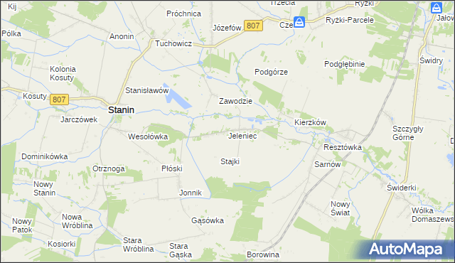 mapa Jeleniec gmina Stanin, Jeleniec gmina Stanin na mapie Targeo