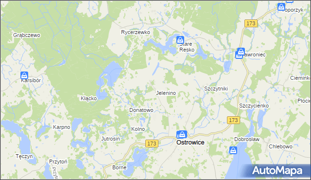 mapa Jelenino gmina Ostrowice, Jelenino gmina Ostrowice na mapie Targeo