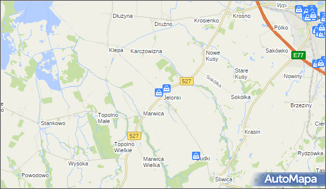 mapa Jelonki gmina Rychliki, Jelonki gmina Rychliki na mapie Targeo