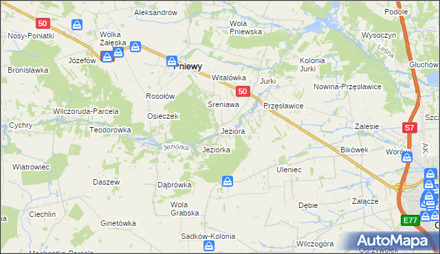 mapa Jeziora gmina Pniewy, Jeziora gmina Pniewy na mapie Targeo