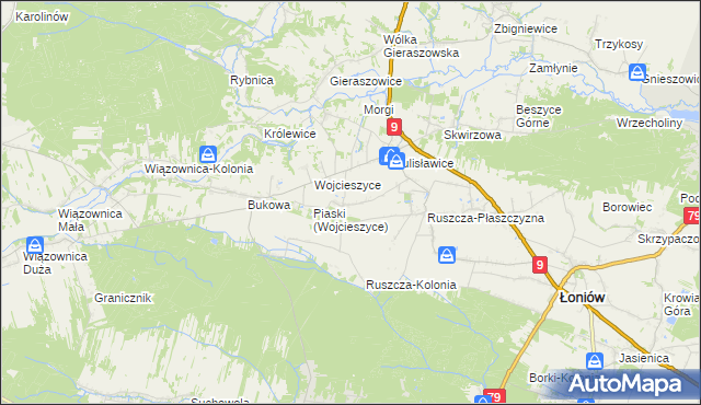 mapa Jeziory gmina Łoniów, Jeziory gmina Łoniów na mapie Targeo