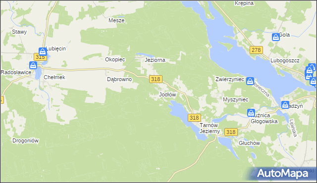 mapa Jodłów gmina Nowa Sól, Jodłów gmina Nowa Sól na mapie Targeo