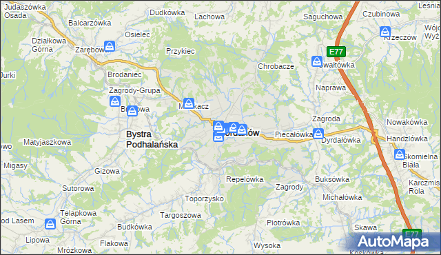 mapa Jordanów powiat suski, Jordanów powiat suski na mapie Targeo