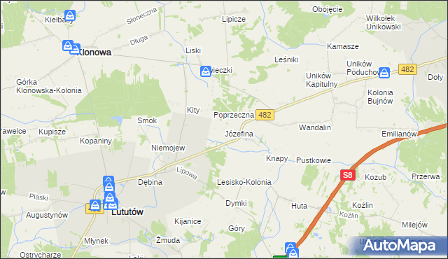 mapa Józefina gmina Lututów, Józefina gmina Lututów na mapie Targeo