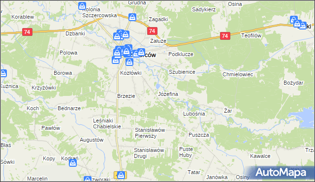 mapa Józefina gmina Szczerców, Józefina gmina Szczerców na mapie Targeo