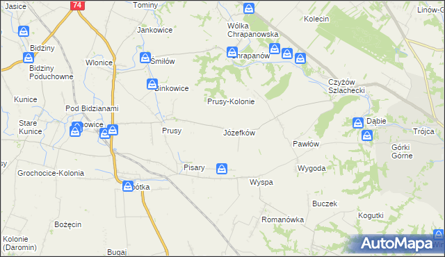 mapa Józefków gmina Zawichost, Józefków gmina Zawichost na mapie Targeo