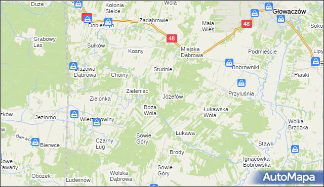 mapa Józefów gmina Głowaczów, Józefów gmina Głowaczów na mapie Targeo