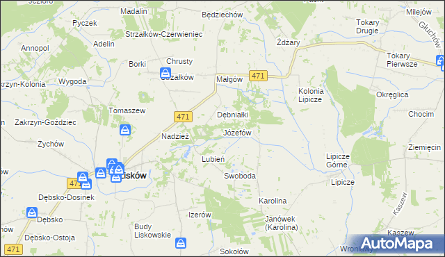 mapa Józefów gmina Lisków, Józefów gmina Lisków na mapie Targeo
