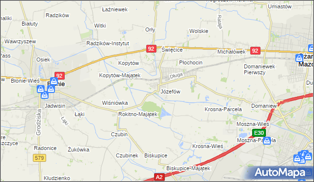 mapa Józefów gmina Ożarów Mazowiecki, Józefów gmina Ożarów Mazowiecki na mapie Targeo