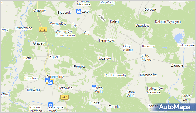 mapa Józefów gmina Przedbórz, Józefów gmina Przedbórz na mapie Targeo