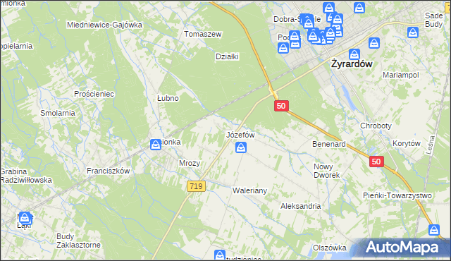 mapa Józefów gmina Wiskitki, Józefów gmina Wiskitki na mapie Targeo