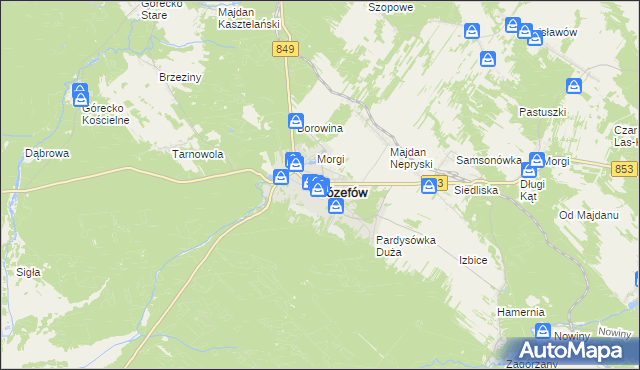 mapa Józefów powiat biłgorajski, Józefów powiat biłgorajski na mapie Targeo