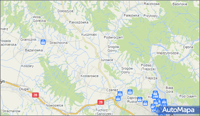 mapa Jurowce gmina Sanok, Jurowce gmina Sanok na mapie Targeo