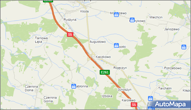 mapa Kaczkowo gmina Rydzyna, Kaczkowo gmina Rydzyna na mapie Targeo
