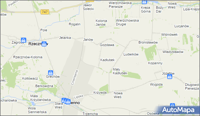 mapa Kadłubek gmina Sienno, Kadłubek gmina Sienno na mapie Targeo