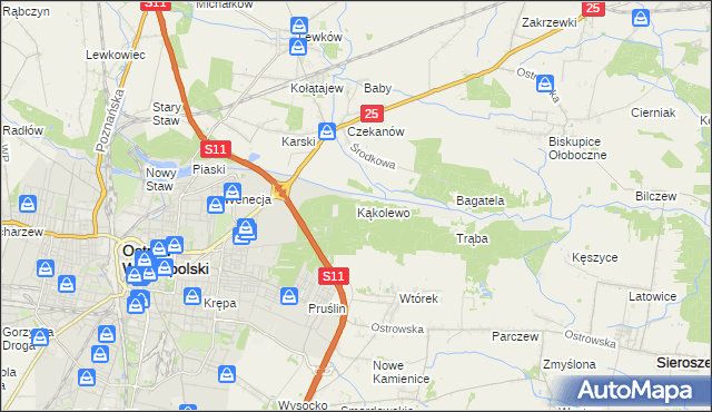 mapa Kąkolewo gmina Ostrów Wielkopolski, Kąkolewo gmina Ostrów Wielkopolski na mapie Targeo