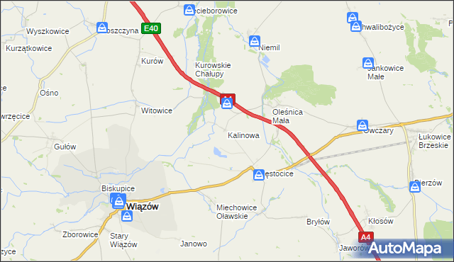 mapa Kalinowa gmina Wiązów, Kalinowa gmina Wiązów na mapie Targeo