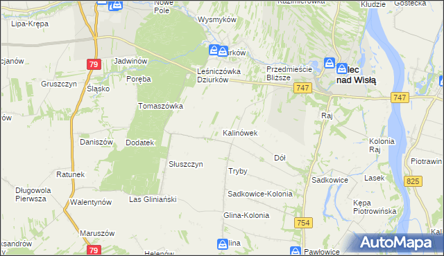 mapa Kalinówek gmina Solec nad Wisłą, Kalinówek gmina Solec nad Wisłą na mapie Targeo