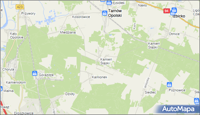 mapa Kamień Śląski, Kamień Śląski na mapie Targeo