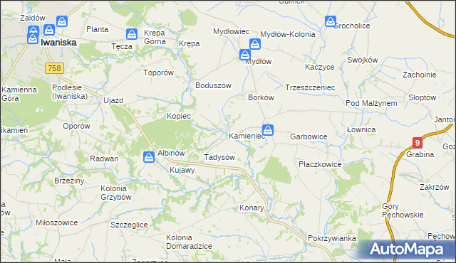 mapa Kamieniec gmina Iwaniska, Kamieniec gmina Iwaniska na mapie Targeo