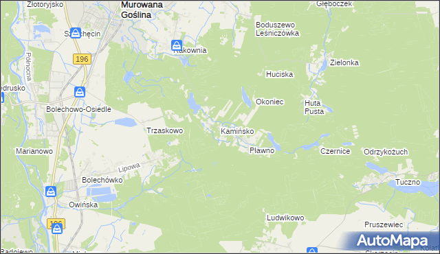 mapa Kamińsko gmina Murowana Goślina, Kamińsko gmina Murowana Goślina na mapie Targeo