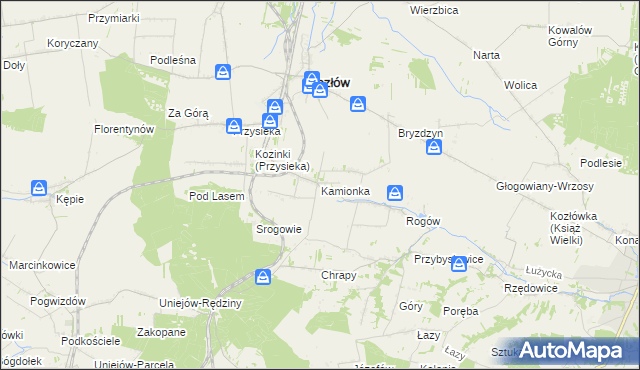 mapa Kamionka gmina Kozłów, Kamionka gmina Kozłów na mapie Targeo